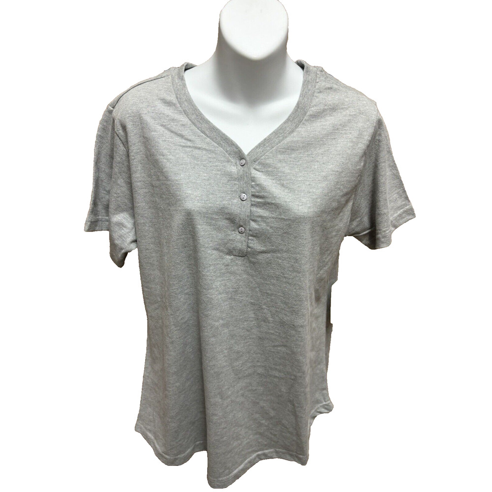 Canyon Guide Outfitter Womens Shirt Size Large Henley V-neck Short Sleeve Gray